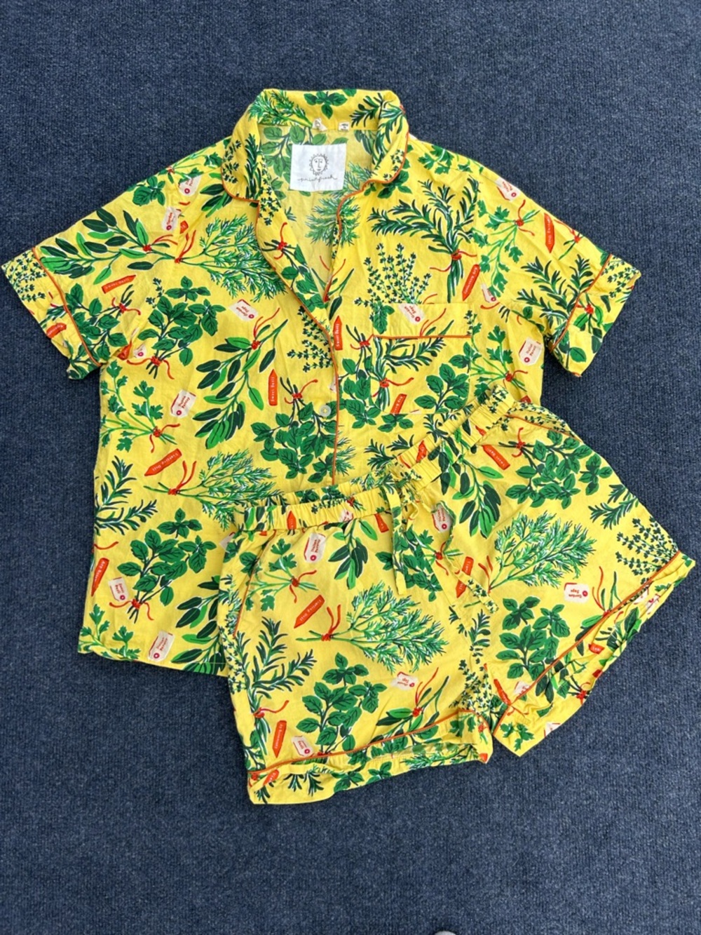 **SOLD** Printfresh Yellow Botanical Short Pajama Set in Herb Garden Smallest